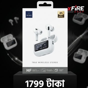 WiWU T22 ANC Wireless Earbuds with LCD Touch Screen Display